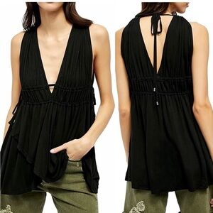 NWT NEW Free People Aries Deep Plunge V Neck Tank Top Tiered grunge vamp witchy